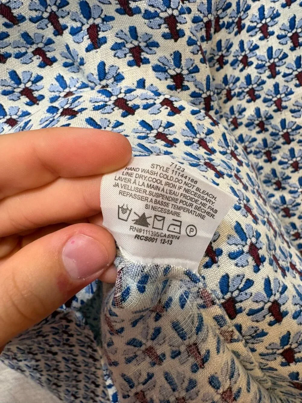 Tory Burch Blue Floral Geometric Print Split Neck Tunic Blouse Large